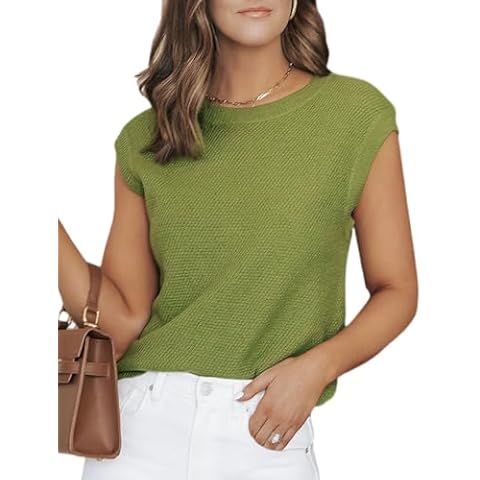 CiCiBird Women Summer Cap Sleeve Sweaters Knit Crew Neck Pullover Tank Tops 2024 Casual Trendy Shirt Green S Cover