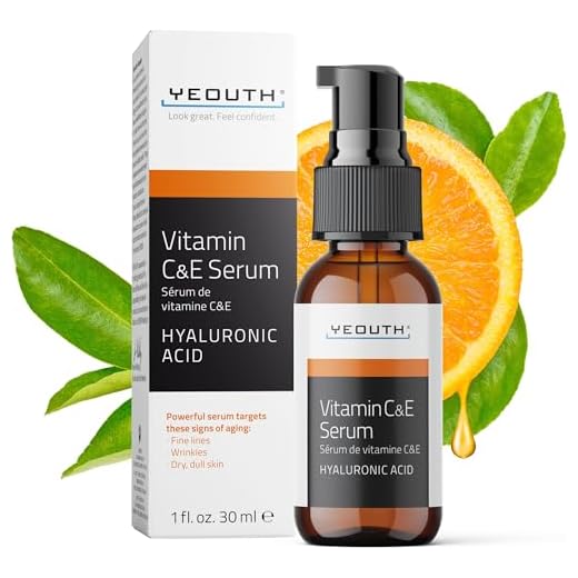 YEOUTH C-vitamin serum med E-vitamin, hudvård, mörkt fläckborttagare för ansikte – med hyaluronsyra – bleka mörka fläckar, skyddar huden från skador, förbättrar hudton och textur, återställer hydrering (28 g)