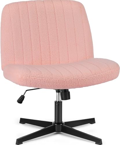 DUMOS Silla de Oficina con piernas Cruzadas, sin Brazos, Silla de Escritorio Ancha sin Ruedas, Silla de Escritorio Moderna de Oficina en casa giratoria Ajustable de Tela de Peluche Silla de vanidad