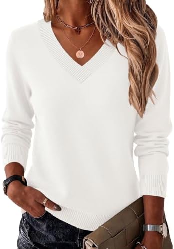 Zeagoo Pullover Damen V Ausschnitt Strickpullover Herbst Langarm Pulli | Winter Warm Sweater丨Locker Strickpulli丨Basic Einfarbig Oberteil丨Casual Outfit丨S-XXL