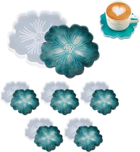 Catálogo para Comprar On-line Moldeado y fundición para comprar online. 47 6 Piezas Resina Posavasos Molde 34cm/12cm Flor Ágata Forma Bandeja Taza Tapetes Silicona Molde Epoxi Resina Moldes de fundición para DIY Artesanía Decoración del Hogar