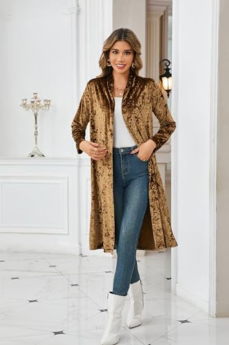 Image of R.Vivimos Women's Long Sleeves Casual Velvet Jacket Open Front Cardigan Coat Outerwear