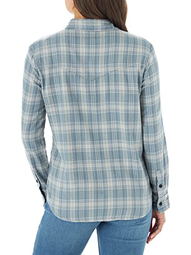 Lee Women's All Purpose Western Long Sleeve Button-Down Shirt, Blue/Gray Plaid, Small #TOP1