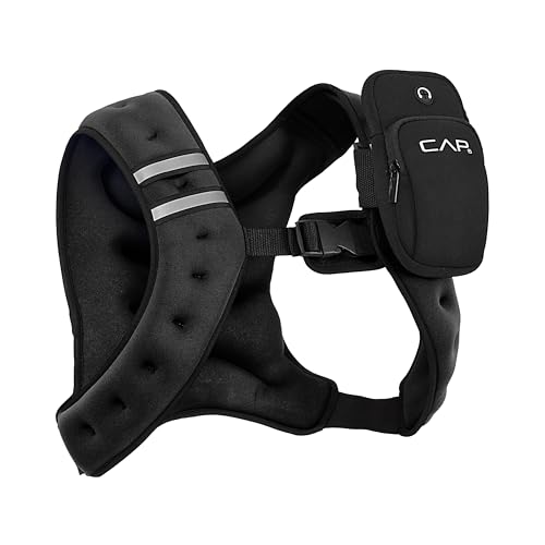 CAP Barbell 8LB Weighted Vest Black – Unisex Workout Vest with Phone Pouch, Reflective Strips, and Adjustable Fit for Walking, Running, Cardio, and Strength Training