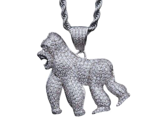 GenericRING JEWELS 5 CT Round Cut VVS1 Diamond Pave Animal Gorilla Charm Pendant Real 925 Sterling Silver