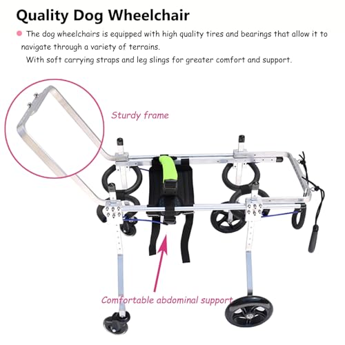 Silla de ruedas para perros medianos de 4 ruedas con arnés y asa de soporte 7