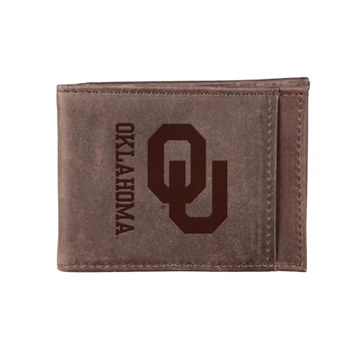 Team Sports America NCAA University of Oklahoma Front Pocket Slim Wallet for Men | Minimalist Leather RFID Blocking Bifold Card Holder with Money Clip | Officially Licensed Stamped Logo