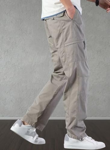 Image of Men's Cargo Pants | Casual Cotton Cargo Trousers for Men | Regular Fit Multi Pocket Outdoor Travel Pants | Stylish Comfortable Casual Bottom Wear for Men
