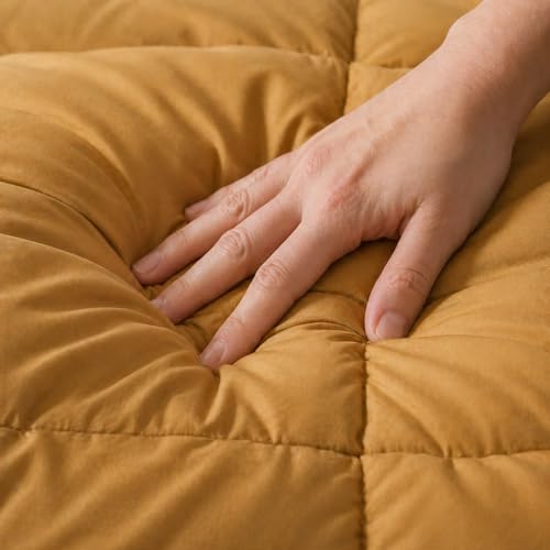 Image of Luxury Hotel Collection Cotton Comforter | All-Season Lightweight Quilt for Hot Sleepers | Plush, Breathable & Box-Stitched (King) Gold