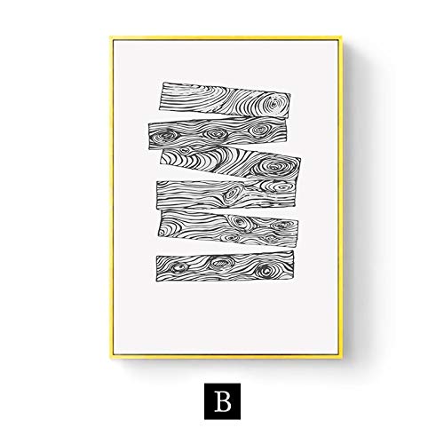 Affiche d'art mural minimaliste noir blanc texture bois 50x70