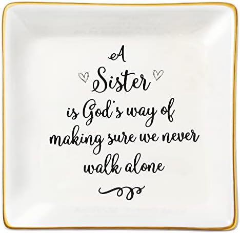 JoycuFF Sister Gifts from Sister Ceramic Trinket Dish Tray Jewelry Ring Earring Holders Gifts for Her Sister Birthday Mother’s Day Thanksgiving Day Christmas