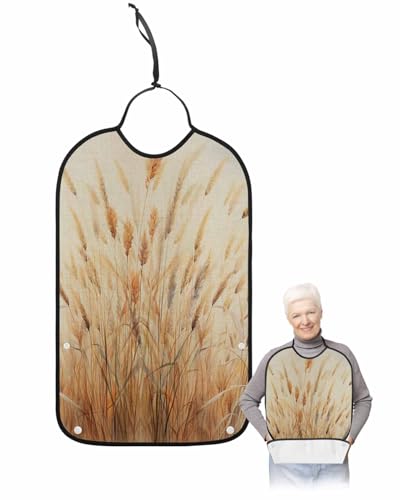 Wild Plant, Adult Bib for Adults Men, Women, Vintage Botanical Leaves Yellow Washable & Adjustable Terry Cloth Bib with Crumb Catcher Reusable Waterproof Clothing Clothes Protector Apron