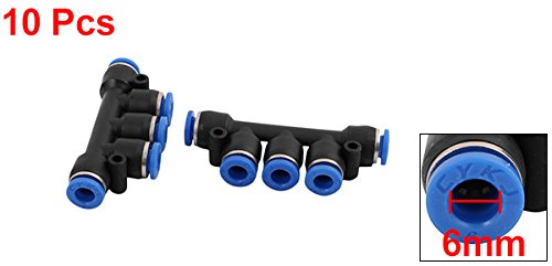 sourcingmap 10Pcs 6mm Dia 5 Ways Tube Hose Pneumatic Air fitting Push In Connector, Blue - Image 2