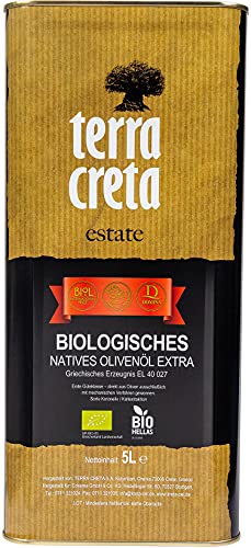 Terra Creta | Certified PDO ORGANIC Extra Virgin Olive Oil 5Ltr | Award Winning | Single Origin & Single Estate Kolymvari | 100% Pure Greek Olive Oil | Cold Extracted | Certified Kosher