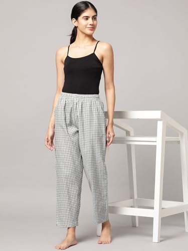 Image of KRYPTIC Women's 100% Pure Cotton Woven Pyjama | Mid Rise Relaxed Fit Full Length Nightwear Pant with Elasticated Drawstring Waistband & Side Pocket | Comfortable Lounge, Sleepwear & Casual Bottom Wear