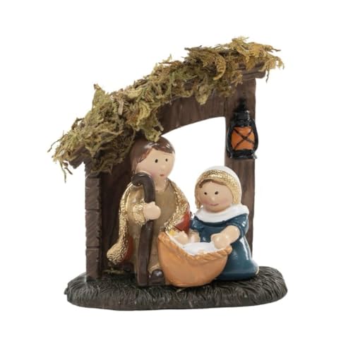 Makio M Nacimiento de Resina, Figuras de Belén Decorativas, Escena de Navidad con Portal, Presentación en Caja de Regalo (Nacimiento 9,40 cm.)