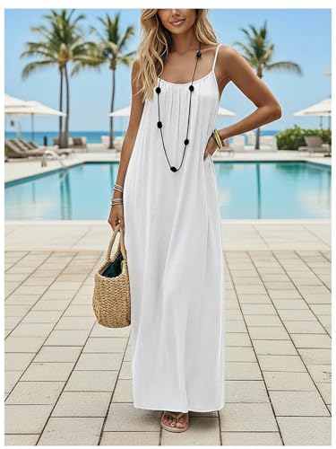 Image of SHENHE Women's Open Back Spaghetti Strap Beach Maxi Dress Loose Flowy Vacation Sundress