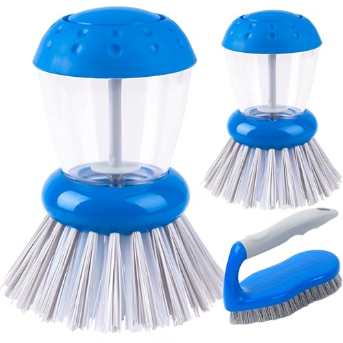 2 Cepillo Dispensador Jabon Cocina Fregaplatos mas 1 Cepillo Limpieza Hogar - Cepillo con Dispensador de Jabon Lavar...
