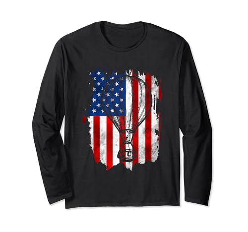 熱気球 ヴィンテージ 熱気球 アメリカ国旗 長袖Tシャツのサムネイル