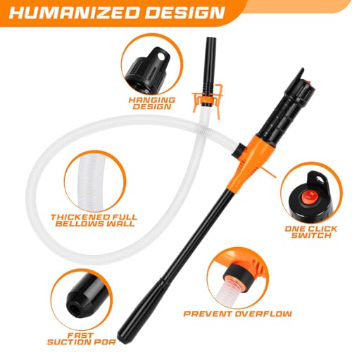 Image of Portable Transfer Pump Battery Operated Electric Siphon Pump for Gas, Fuel, Diesel, Water Transfer 2.4 GPM Flow Oil Extractor, 47 Inches Hose-Easy to Use Hand Fuel Pump, Multi-Use Transfer Pump O-Y