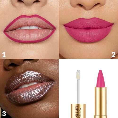 MAKI YIKA Hot Pink Lip Liner Silver Lip Gloss Combo for Women 2in1 Long Lasting Lipsticks for Ombre Lips Waterproof Lipliner Lipstick Cruelty Free,LGA15 — view 3