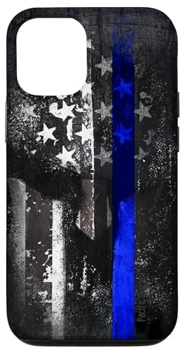 細いブルーライン スパルタンヘルメット アンティーク調フラッグケース スマホケース iPhone 12/12 Pro 用