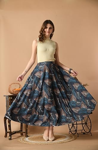 Image of VAGISHA Printed Casual Long Western Skirts for Women's & Girls |Stretchy Flared Maxi Skirt|Elastic Waist Skirts|Western Ethnic Skirts