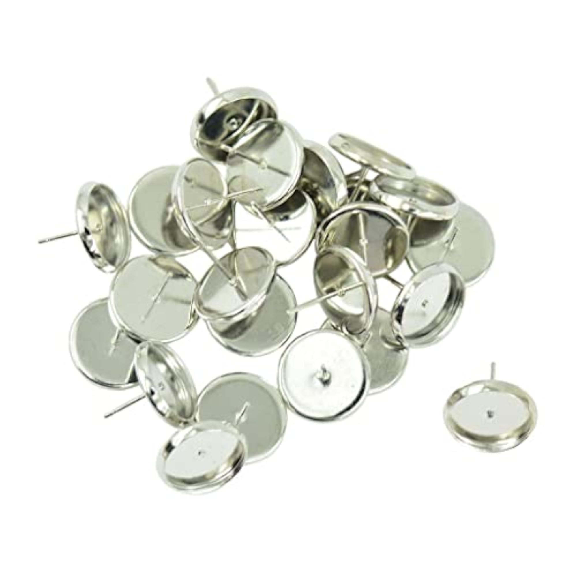 Silver Round Earrings Blank Bezel Setting for 12mm Cabochon