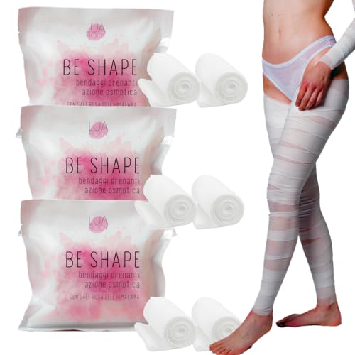 Kit 3 Bendaggi Drenanti al Sale Rosa dell’Himalaya – Trattamento Anticellulite Professionale per Gambe Leggere, Rassodante e Tonificante, bende Ritenzione Idrica e Buccia d’Arancia – Made in Italy
