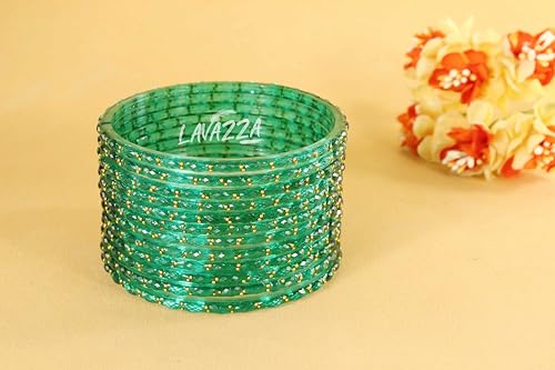 Image of LAVAZZA Raindrop Glass Bangles Set For Women & Girls with Zircon Diamond Stone & Beads | Trendy Transparent Crystal Glass Bangles | Fancy Kanch ki Chudi Set | Bangles for Wedding, Party- Set of 12