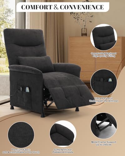 Sillón eléctrico reclinable tapizado negro miniatura 5