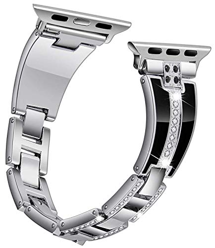 JSGJMY Bling Bands Compatible with Apple Watch Band 38mm 40mm 42mm 44mm with Case,Women Diamond Rhinestone Metal Jewelry Wristband Strap for iwatch Series SE/6/5/4/3/2/1 (Silver, 38mm/40mm) - Thumbnail 2