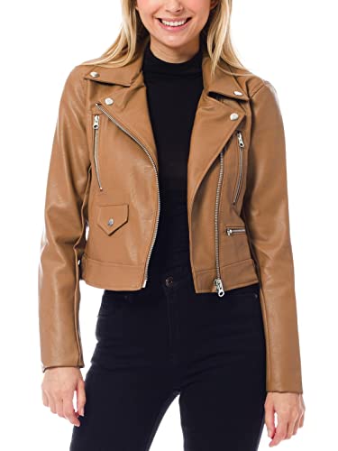 Design by Olivia Women's Long Sleeve Zipper Closure Moto Biker Faux Leather Jacket4