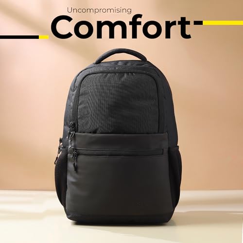 Image of GadgetBite Veltro Laptop Bag 25 Ltrs Large 4 Compartment Laptop Backpack Travelling Bag for Men and Women College Travel Bag Durable Leather Office Bag with Trolley Sleeve & Bottle Pockets - D Black