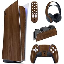 PlayVital Wood Grain Full Set Skin Decal for ps5 Console Digital Edition, Sticker Vinyl Decal Cover for ps5 Controller & Charging Station & Headset & Media Remote