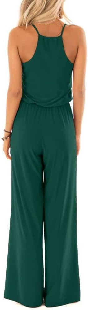 Lacozy Womens Casual Loose Sleeveless Spaghetti Strap Wide Leg Pants Jumpsuit Rompers - Image 3