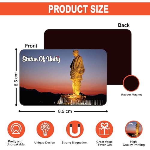 Image of Elegant Fridge Magnet with Themes |Rectangular Size Refrigerator Magnet with Magnetic Rubber Back | Pack of 1, 8.6cm X 5.4cm (Statue of Unity)