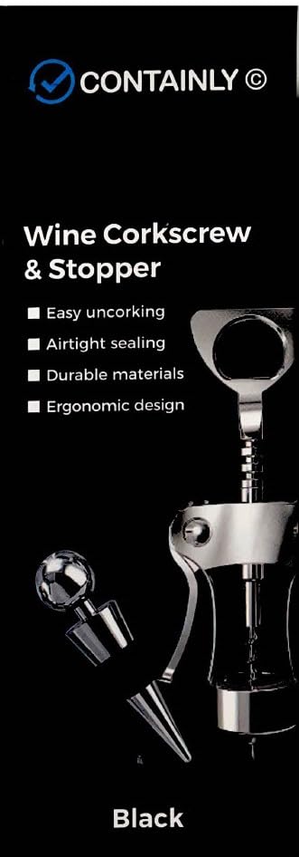 ContainlySophisticated Wine Gift Set: Durable Zinc Alloy Opener with Silicone Grip & Wine Stopper - Chic Black Protective Box - Perfect for Housewarming, Birthdays & Special Occasions