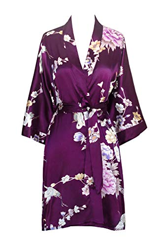 KIM+ONO Satin Short Kimono Robe for Women Bridal Gift Maternity & Lingerie Robe Bridesmaid Machine Washable
