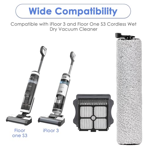 Image of (7 Pieces) Replacement Brush Rollers and HEPA Filters Compatible with Tineco Floor One S3 / iFloor 3 Cordless Wet Dry Vacuum Cleaner, Replacement Parts Accessories Kit, 3 Brush Rollers, 4 HEPA Filters