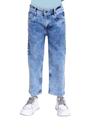 Image of KiddoPanti Girls Solid Waist Elasticated Straight Fit Jeans