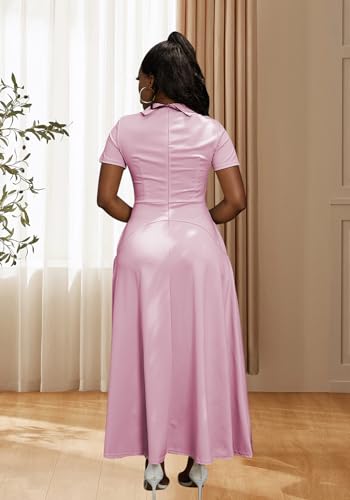 Image of Famnbro Womens Vintage Dress Casual 1950s Short Sleeve A-Line Work Church Business Party Elegant Dresses