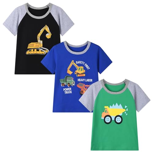Image of HILEELANG Toddler Boy Short Sleeve Tee Shirts Summer Cotton Casual Graphic Crewneck Tshirt Packs