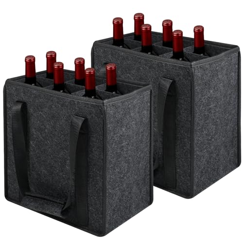 Lauviomify Flaschentasche Filz 2er Set – Getränketräger für 6 Flaschen – Flaschenträger aus Filz für Wein, Bier, Getränke – Tragetasche 27×20×27cm, Schwarz