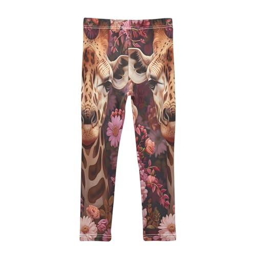 Toddler Girls Leggings Printed Yoga Pants Leggings Giraffe in Flowers by Artist for Kids2