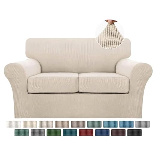 3 Piece Sofa Covers For 2 Cushion Couch Sofa Slipcover Soft Couch Cover For Dogs-Washable Sofa Furniture Covers With 2 Individual Cushion Covers, Feature Jacquard Fabric(Loveseat, Biscotti Beige)