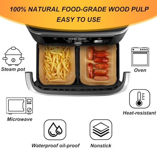 BYKITCHEN Air Fryer Liners for Ninja Foodi DZ071 7-QT/ 11-QT/Instant 9 Qt DualZone FlexBasket Airfryer, 100pcs Small Air Fryer Dual Liners & 50pcs Large Papers for 7-qt/11-qt Megazone