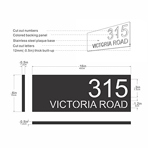 Metal House Number Plaque For Outdoor,Personalized Address Number Plate,Modern Design Home Numbers,Stainless Steel Cut Off Number Sign,House Number For Outdoor (Rect 1 - 16"X6") #TOP1