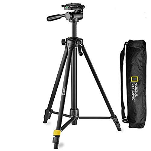 National Geographic Photo Tripod Kit Medium, with Carrying Bag, 3-Way Head, Quick Release, 3-Section Legs Lever Locks, Geared Centre Column, Load up 1,5kg, Aluminium, for Canon, Nikon, Sony, NGHP000