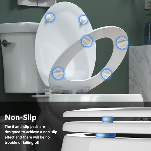 Image of Elongated Toilet Seat Angol Shiold Quiet-Close Molded Wood Toilet Seat with Non-Slip Adjustable Hinges, Anti-Pinch Bumpers, Easy Install & Clean(White, Elongated 18.5'')